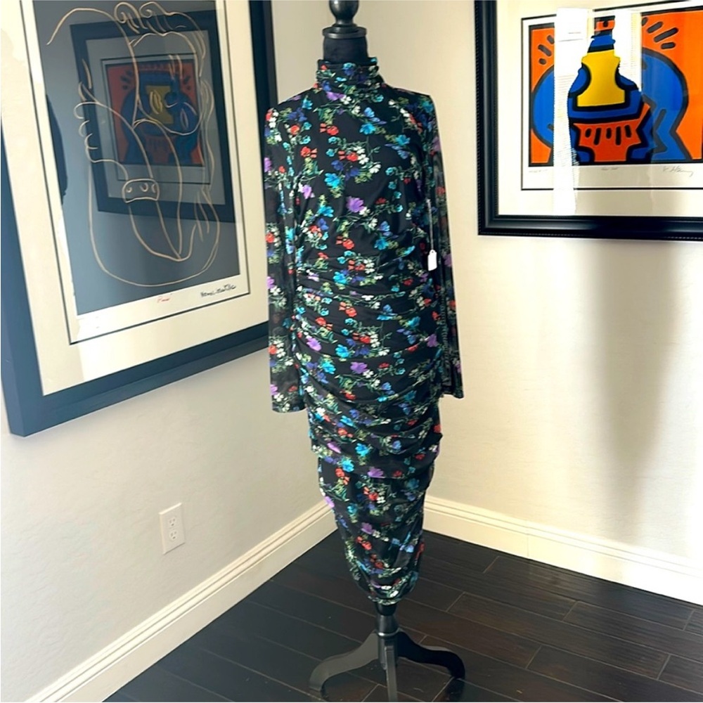 Alice + Olivia Black Floral Long Sleeve Dress